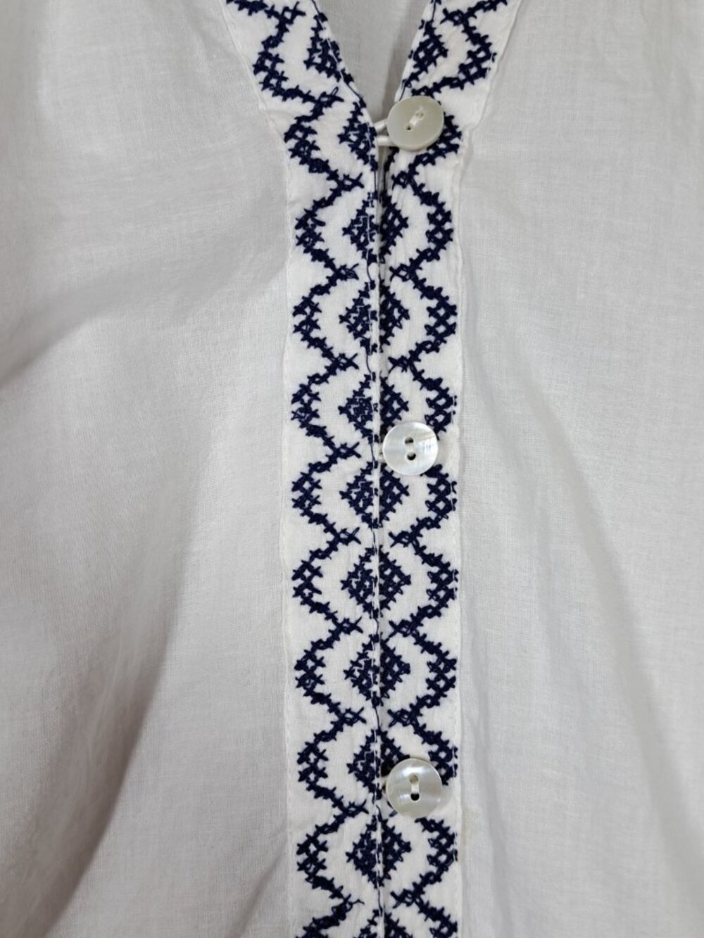 Nicole Miller Peasant Blouse L Top Boho Festival Cottagecore Coastal White Blue - Picture 3 of 8